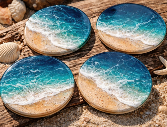 Deep Ocean Blue Resin Coaster
